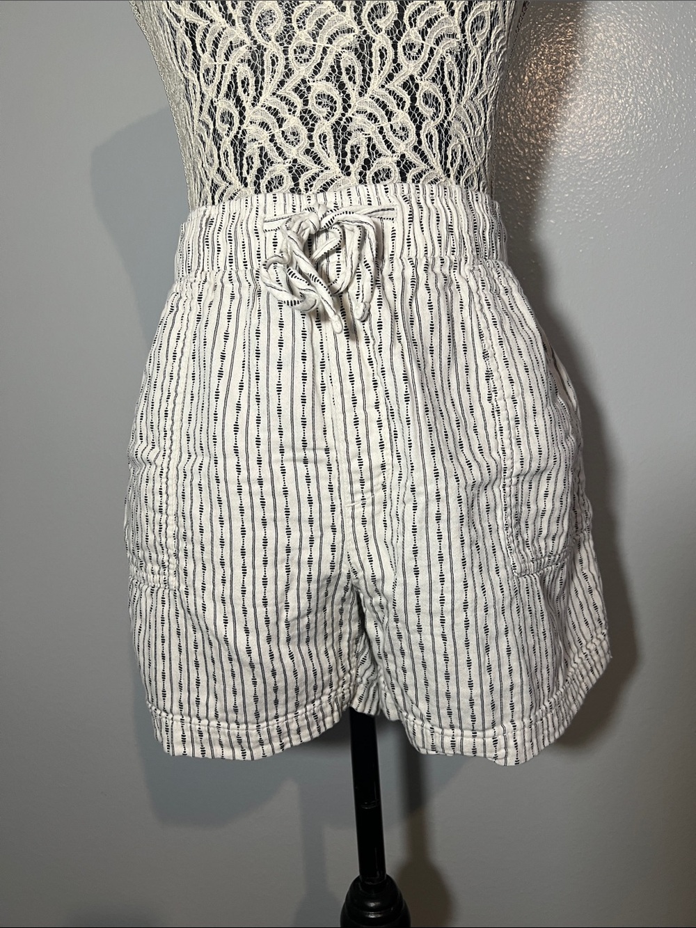 Old Navy White Shorts with Navy Pinstripes